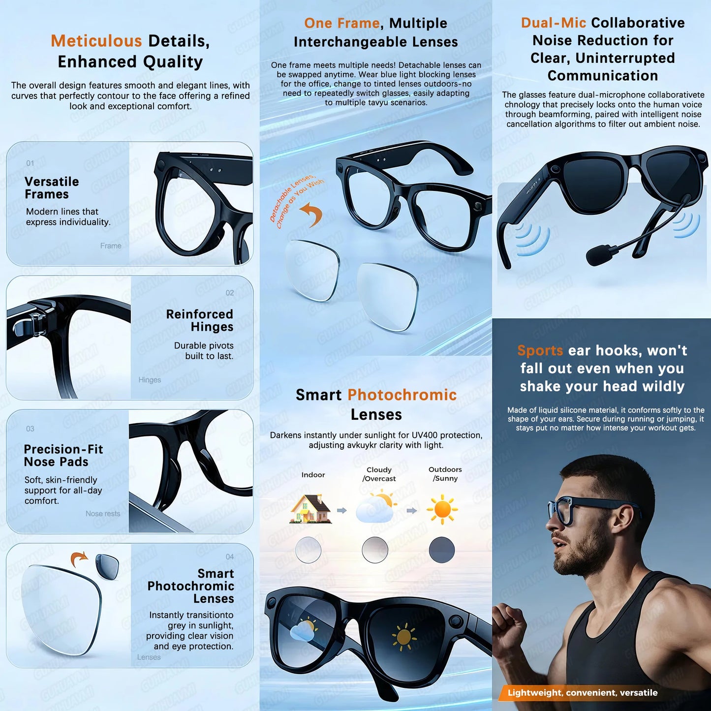 New AI Chat Glasses for IOS Smart Glasses w/100+language Translation