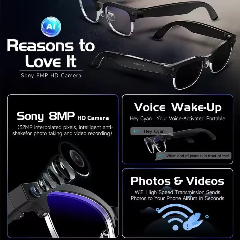 New 8M Pixels Smart Glasses w/ AI Translation Voice Assistant
