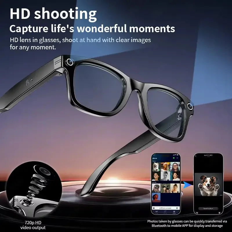 AI Smart Glasses with 8MP Camera Video Recording w/ 100+ Languages Translation