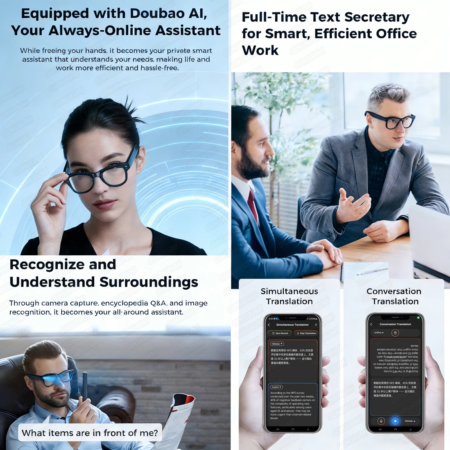 New AI Chat Glasses for IOS Smart Glasses w/100+language Translation