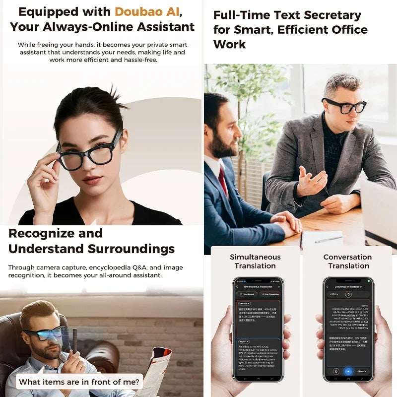 AI Voice Assistant Smart Glasses w/ Real-Time Translation/Recognition