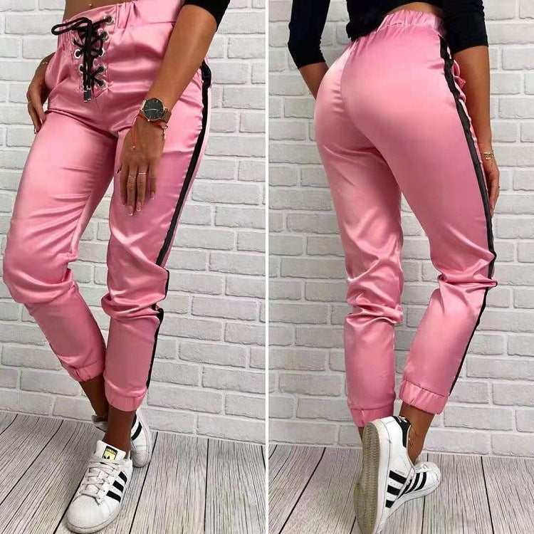 Contrast stitching trendy pants