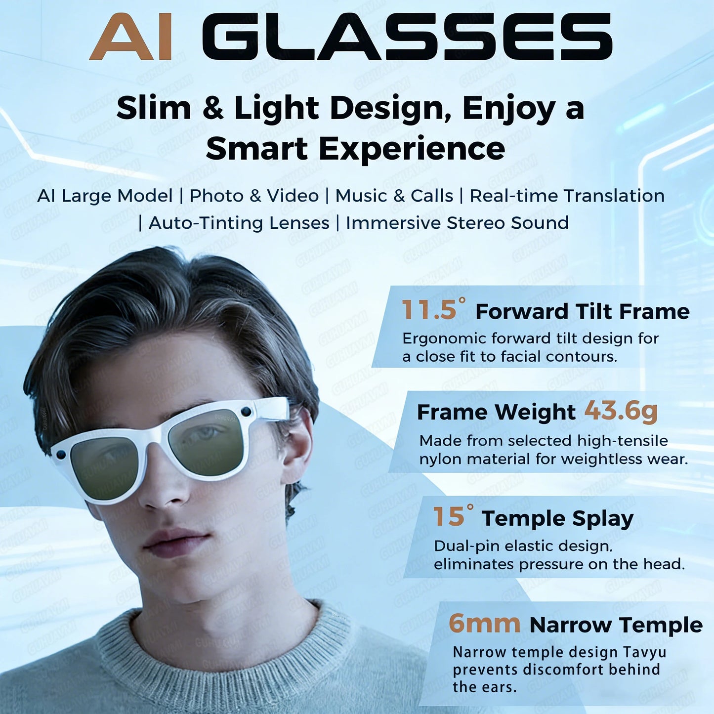 New AI Chat Glasses for IOS Smart Glasses w/100+language Translation