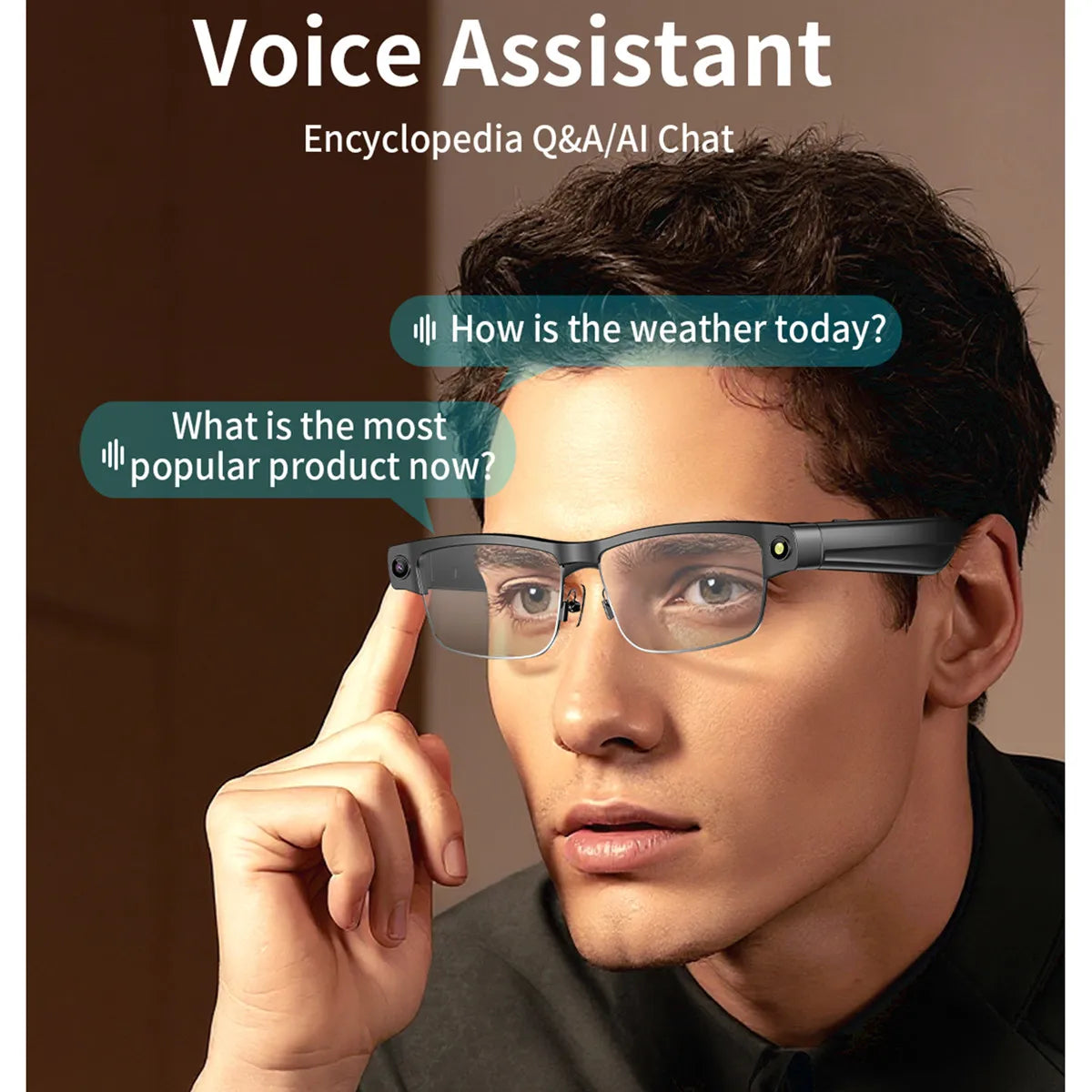 Smart Glasses Myopia Prescription 8MP HD Camera w/ AI Object Recognition