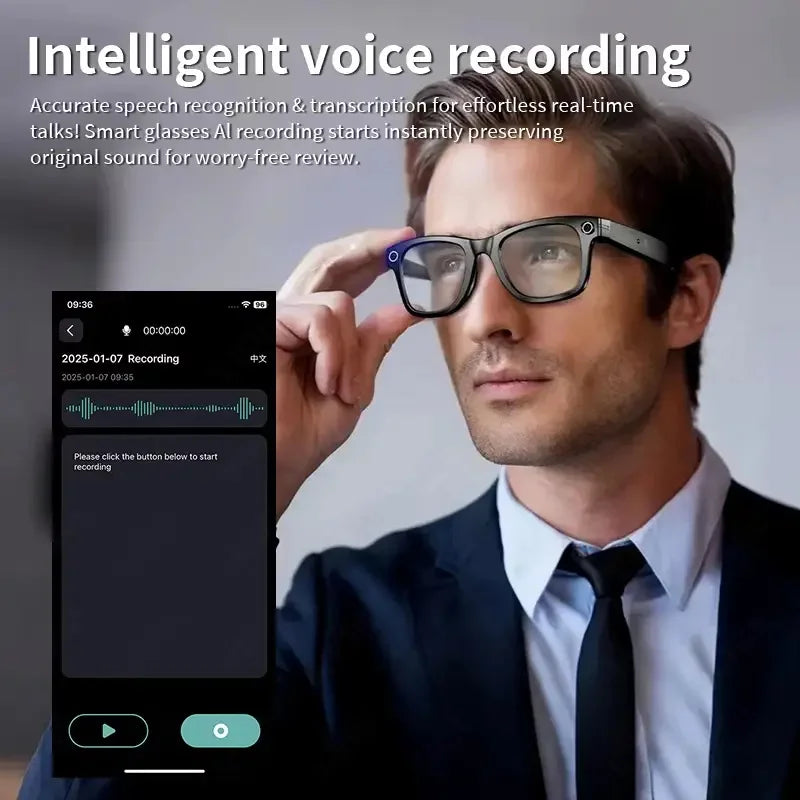 AI Smart Glasses with 8MP Camera Video Recording w/ 100+ Languages Translation