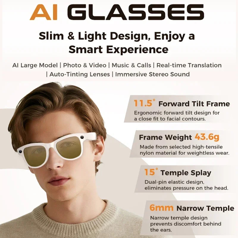 AI Voice Assistant Smart Glasses w/ Real-Time Translation/Recognition
